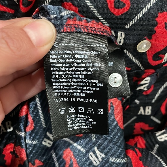 Scotch & Soda Midi Dress Short Sleeves Seahorses Navy Blue Red Waist Tie Size L - Picture 8 of 14